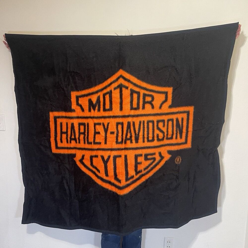 Vintage Harley Davidson Biederlack Fleece Throw Blanket Made in USA 56” x 48”